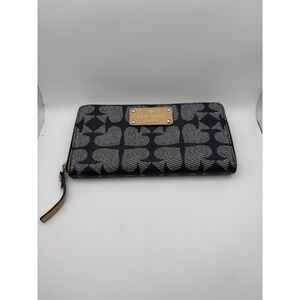 Kate Spade New York Navy White Spade Heart Monogram Zip Around Wallet